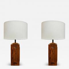 Mid century Modern Cross Cut Oak Wood Table Lamps Pair - 4337080