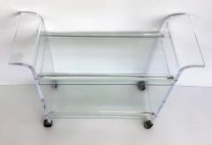 Mid century Modern Lucite 2 tiered Rolling Bar Serving Cart on Casters - 4571890