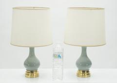 Mid century Pair of French light blue ceramic and brass lamps 1960s - 1119883