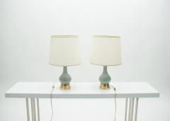 Mid century Pair of French light blue ceramic and brass lamps 1960s - 1119885