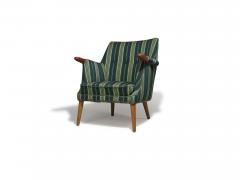 Mid century Scandinavian Teak Lounge Chair in Original Green Wool - 4026726