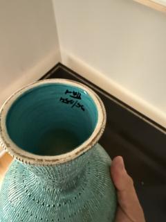 Mid century ceramic chalice gold turquoise - 4178508