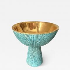 Mid century ceramic chalice gold turquoise - 4178935