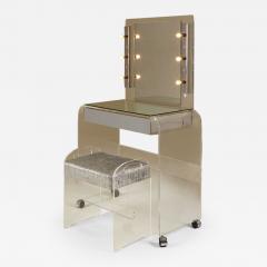 Mid century modern American Lucite and mirror dressing table with matching stool - 2759834