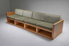 Mid century modern sofa in pitch pine and velvet 1960s - 1320482