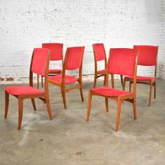 Mid century scandinavian modern set of six teak dining chairs w red ultrasuede - 1639778