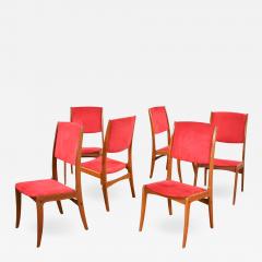Mid century scandinavian modern set of six teak dining chairs w red ultrasuede - 1640709