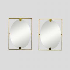 Mid century style rectangular brass frame with oval mirror - 4092059