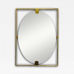 Mid century style rectangular brass frame with oval mirror - 4092097