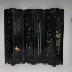 Midcentury 6 Fold Lacquer Screen with Bird Motif China - 4078022