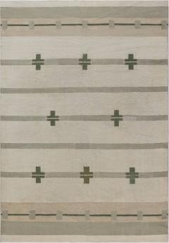 Midcentury Art Deco Handmade Wool Rug in Beige and Green - 2455698