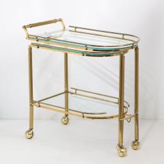 Midcentury Articulating 3 Tier Demilune Reeded Brass Bullet Bar Cart on Castors - 1733222