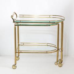 Midcentury Articulating 3 Tier Demilune Reeded Brass Bullet Bar Cart on Castors - 2809626