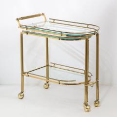 Midcentury Articulating 3 Tier Demilune Reeded Brass Bullet Bar Cart on Castors - 2809698