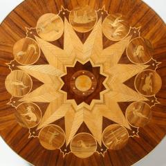 Midcentury Bookmatched Walnut Elm Cocktail Table with Zodiac Themed Marquetry - 1866289