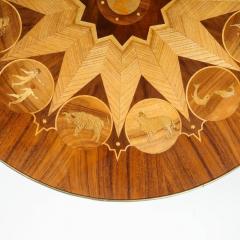 Midcentury Bookmatched Walnut Elm Cocktail Table with Zodiac Themed Marquetry - 1866293