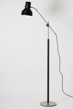 Midcentury Brass Chrome and Black Faux Leather Reading Floor Lamp - 1481503