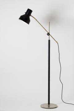 Midcentury Brass Chrome and Black Faux Leather Reading Floor Lamp - 1481504