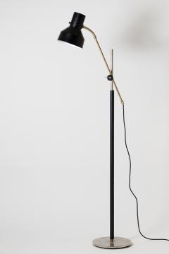 Midcentury Brass Chrome and Black Faux Leather Reading Floor Lamp - 1481505