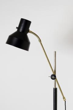 Midcentury Brass Chrome and Black Faux Leather Reading Floor Lamp - 1481506