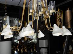Midcentury Brass and Enameled Metal Height Arms Chandelier - 717609