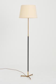 Midcentury Brass and Faux Black Leather Floor Lamp - 3067348