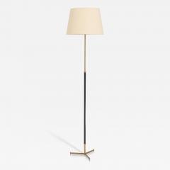 Midcentury Brass and Faux Black Leather Floor Lamp - 3068314