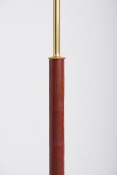 Midcentury Brown Leather and Brass Floor Lamp - 1667831