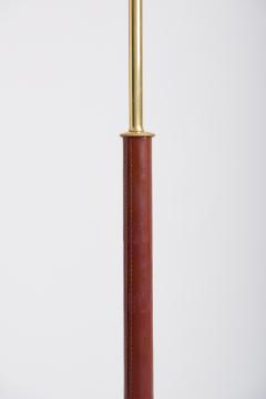 Midcentury Brown Leather and Brass Floor Lamp - 1667832