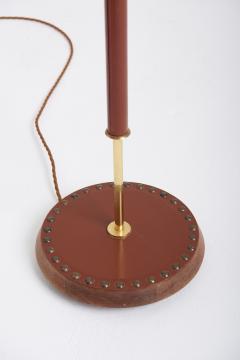Midcentury Brown Leather and Brass Floor Lamp - 1667833