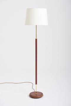 Midcentury Brown Leather and Brass Floor Lamp - 1667834