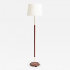 Midcentury Brown Leather and Brass Floor Lamp - 1670403