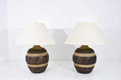 Midcentury Brutalist Style Bulbous Ceramic Table Lamps in Bronze - 1293955