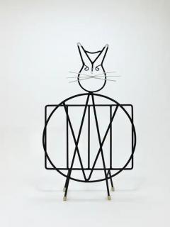 Midcentury Cat Shaped Magazine Stand or Record Rack Iron Italy 1950s - 4064439
