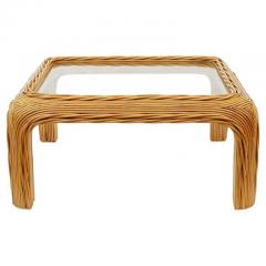 Midcentury Coastal or Boho Modern Woven Rattan Glass Square Coffee Table - 3155413
