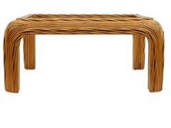 Midcentury Coastal or Boho Modern Woven Rattan Glass Square Coffee Table - 3155415