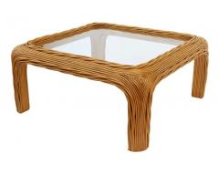 Midcentury Coastal or Boho Modern Woven Rattan Glass Square Coffee Table - 3155429