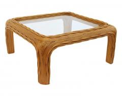 Midcentury Coastal or Boho Modern Woven Rattan Glass Square Coffee Table - 3155432