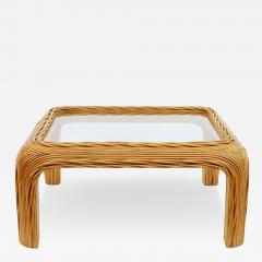 Midcentury Coastal or Boho Modern Woven Rattan Glass Square Coffee Table - 3161106