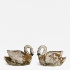 Midcentury French Pair of Concrete Swan Planters - 3536292