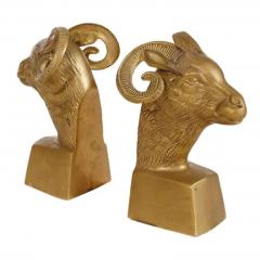 Midcentury Hollywood Regency Brass Rams Head Book Ends - 2478446