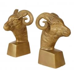 Midcentury Hollywood Regency Brass Rams Head Book Ends - 2478448