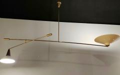 Midcentury Italian Brass and Lacquered Metal Chandelier with Two Articulate Arms - 936069