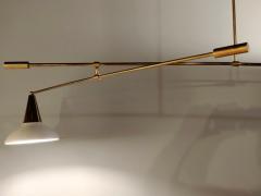 Midcentury Italian Brass and Lacquered Metal Chandelier with Two Articulate Arms - 936070