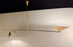 Midcentury Italian Brass and Lacquered Metal Chandelier with Two Articulate Arms - 936073