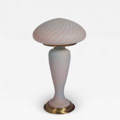 Midcentury Italian Modern Brass and Pink Swirl Art Glass Table Lamp after Murano - 1762001