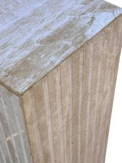 Midcentury Italian Post Modern Fluted Travertine Marble Pedestal Table - 3773230