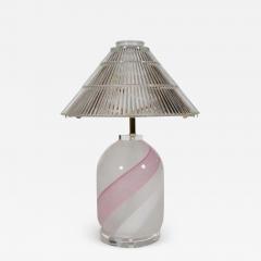 Midcentury Italian Postmodern Murano Vetri Glass Table Lamp in Pink White - 2510578