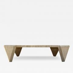 Midcentury Italian Sculptural Modern Square Travertine Marble Cocktail Table - 3709392