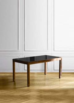 Midcentury Living Room Table w Black Glass Top and Six Chairs - 3349690